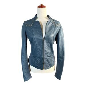 Penny Black Blue Lamb Leather Studded Jacket Size 8 | Italian | MaxMara group